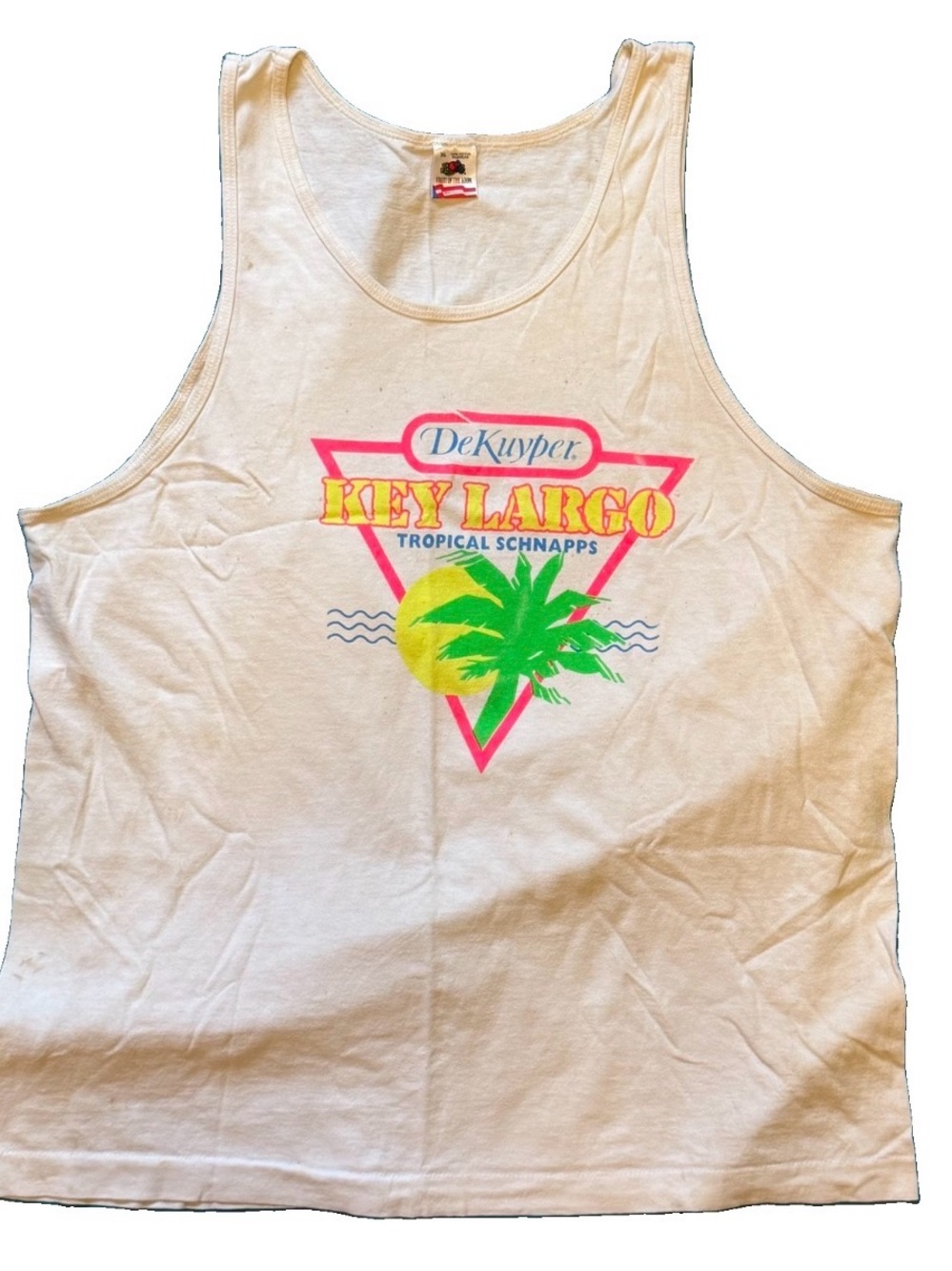 Fruit of the Loom White Key Largo Schnapps Tank Top with Neon Tropical Graphic